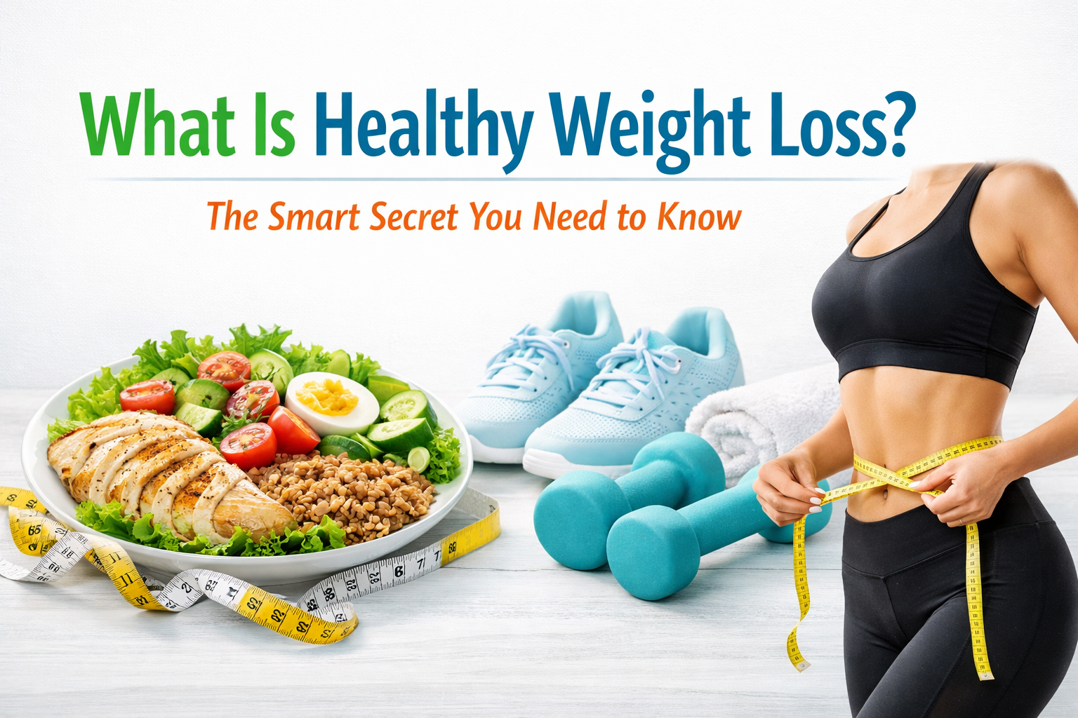 Healthy weight loss concept with balanced diet, exercise, and fat loss tips